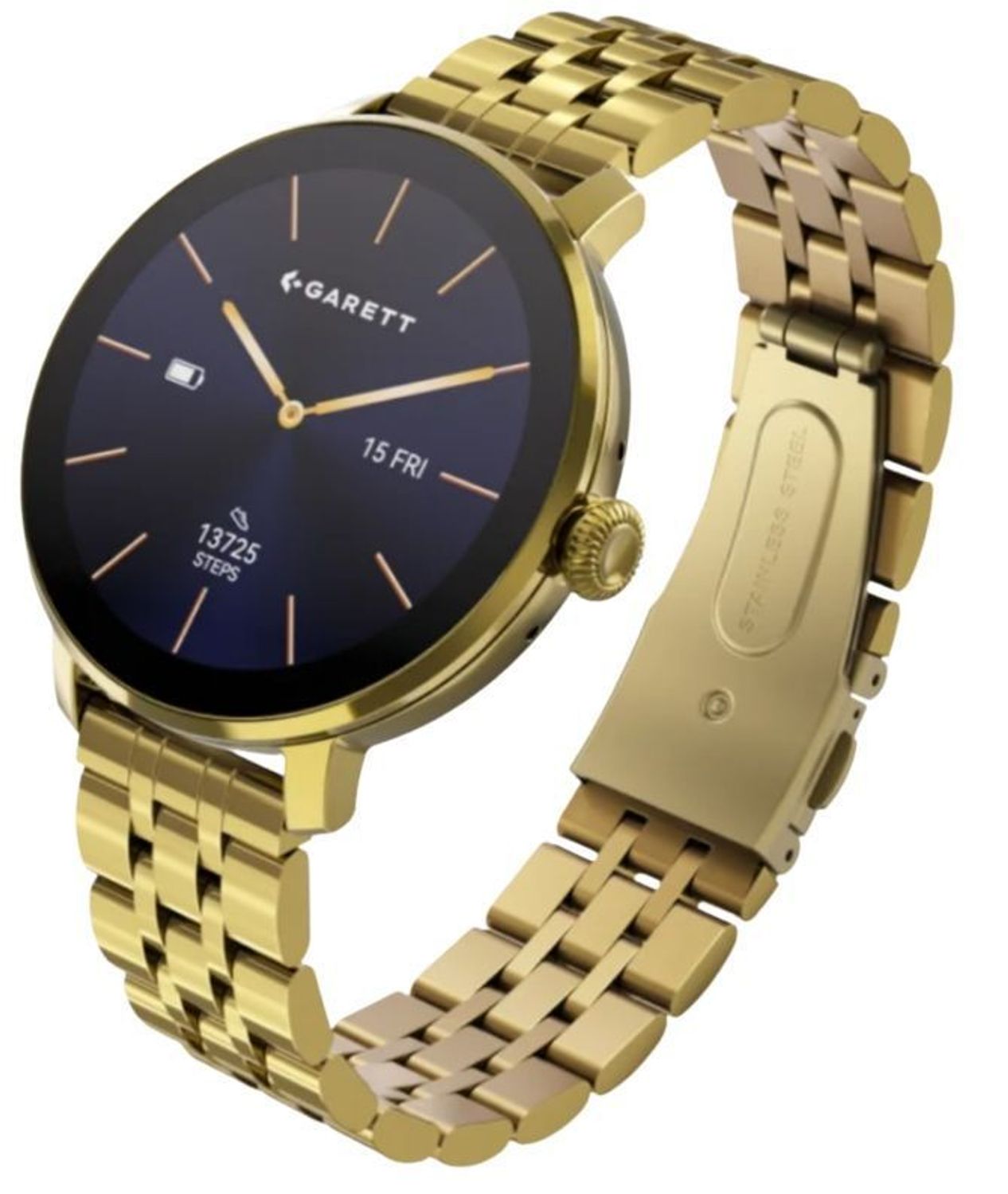 Smartwatch damski Garett Muse stalowy złoty AMOLED 1,19″ + biały pasek (4).jpg